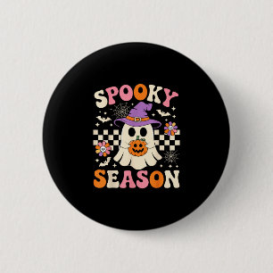 Spooky season groovy ghost pumpkin retro halloween 6 cm round badge