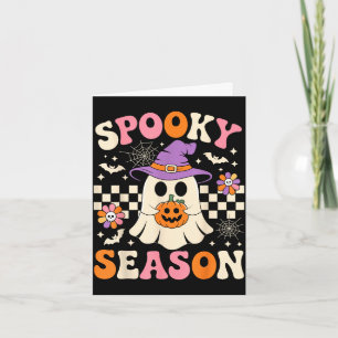 Spooky season groovy ghost pumpkin retro halloween card