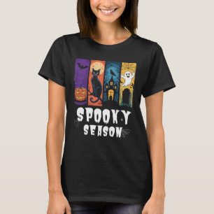 Spooky Season Halloween Black Cat Ghost Haunted T-Shirt