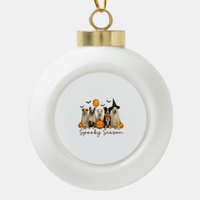 Spooky Season Halloween Dog Ceramic Ball Christmas Ornament (Front)