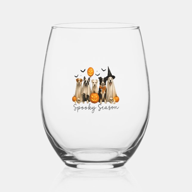 Spooky Season Halloween Dog Stemless Wine Glass (Front)
