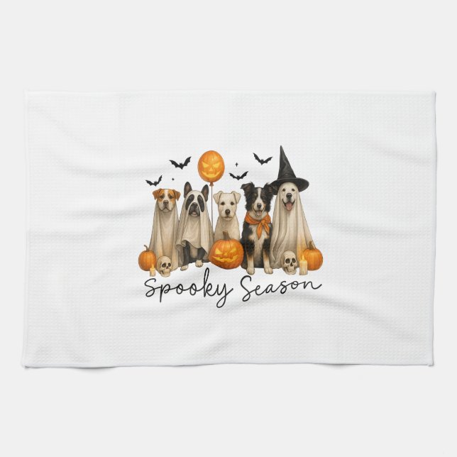 Spooky Season Halloween Dog Tea Towel (Horizontal)