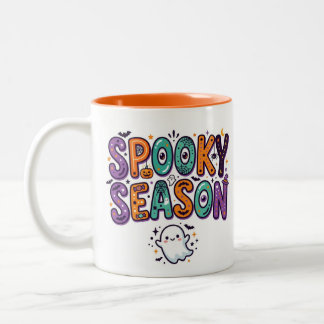 Spooky Season Halloween Ghost Bats Candy Two-Tone Coffee Mug