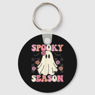 Spooky Season Halloween Ghost Costume Retro Groovy Key Ring