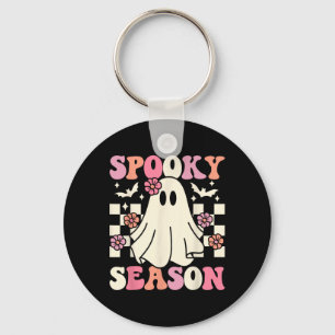 Spooky Season Halloween Ghost Costume Retro Groovy Key Ring