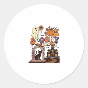 Spooky Season Halloween Ghost Pumpkin Black Cat Ha Classic Round Sticker