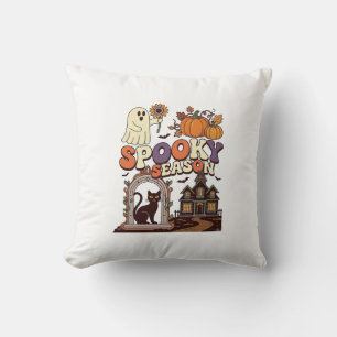 Spooky Season Halloween Ghost Pumpkin Black Cat Ha Cushion