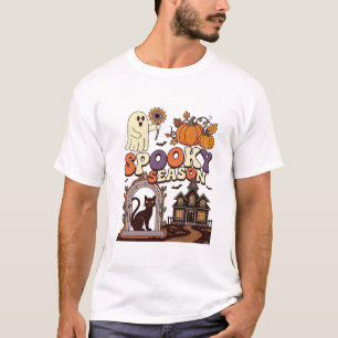 Spooky Season Halloween Ghost Pumpkin Black Cat Ha T-Shirt