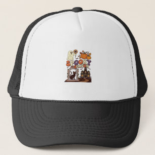 Spooky Season Halloween Ghost Pumpkin Black Cat Ha Trucker Hat