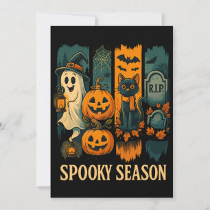 Spooky Season Halloween – Ghost, Pumpkins, Cat Invitation