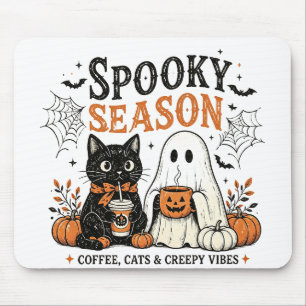 Spooky Season Halloween Mouse Pad Coffee Cats Cree