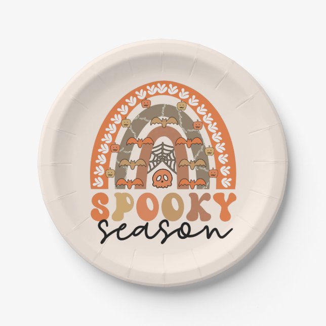 Spooky Season Halloween Rainbow Fall  Paper Plate (Front)
