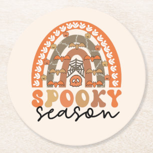 Spooky Season Halloween Rainbow Fall Round Paper Coaster