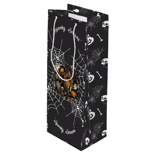 👻 Spooky Season Haunted House black Gift Bag 🎃 (Front Angled)
