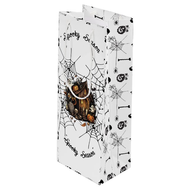 👻 Spooky Season Haunted House white Gift Bag 🎃 (Front Angled)
