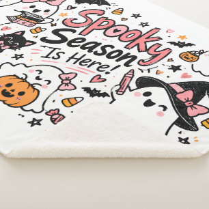 Spooky Season Is Here Halloween Whiteboard Doodle Sherpa Blanket