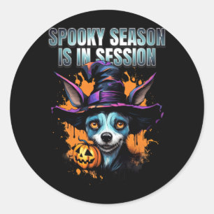 Spooky Season Is In Session Witch Dog Halloween Classic Round Sticker