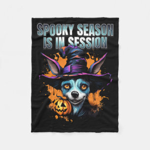 Spooky Season Is In Session Witch Dog Halloween Fleece Blanket