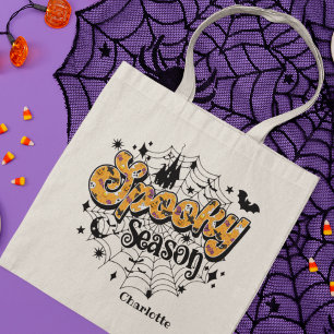 Spooky Season Modern Halloween Personalised Name Tote Bag