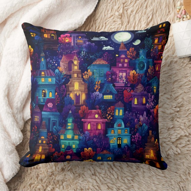 Spooky Season Neighbourhood at Night Cushion (Blanket)