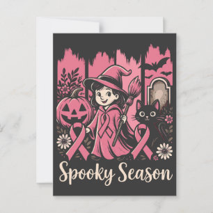  Spooky Season Pink Ribbon – Cute Halloween Witch  Postcard