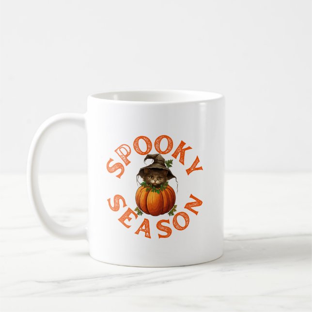 Spooky Season Pumpkin Cat Coffee Mug (Left)