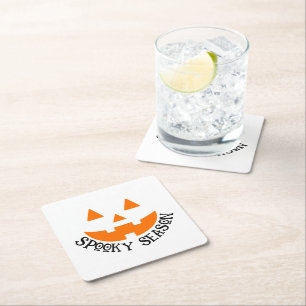 Spooky Season & Pumpkin Face Halloween  Square Paper Coaster