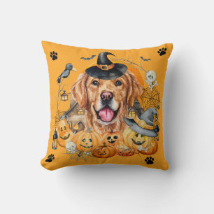 Spooky Season Pumpkin Golden Retriever Halloween Cushion