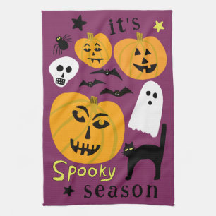 Spooky Season Pumpkins Ghost Bat HALLOWEEN Autumn Tea Towel