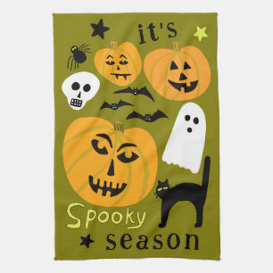 Spooky Season Pumpkins Ghost Bat HALLOWEEN Autumn Tea Towel