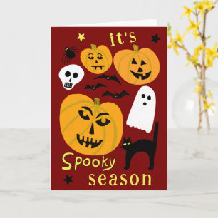Spooky Season Pumpkins Ghost Bat HAPPY HALLOWEEN Card