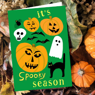 Spooky Season Pumpkins Ghost Bat HAPPY HALLOWEEN Card