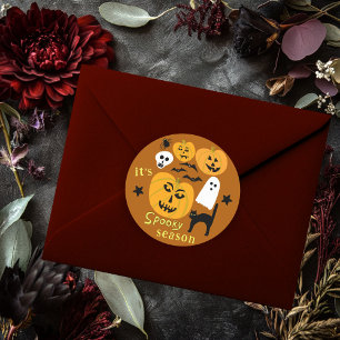 Spooky Season Pumpkins Ghost Bat HAPPY HALLOWEEN Classic Round Sticker
