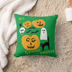 Spooky Season Pumpkins Ghost Bat HAPPY HALLOWEEN Cushion