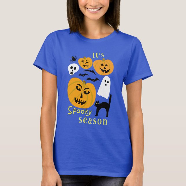 Spooky Season Pumpkins Ghost Bat HAPPY HALLOWEEN T-Shirt (Front)