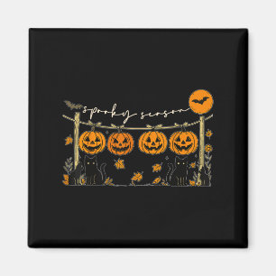 Spooky Season Retro Halloween Black Cat Pumpkin Fa Magnet