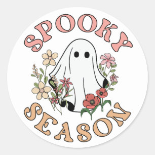 Spooky Season Retro Halloween Groovy Ghost  Classic Round Sticker