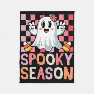 Spooky Season Retro Happy Halloween Ghost Women To Fleece Blanket