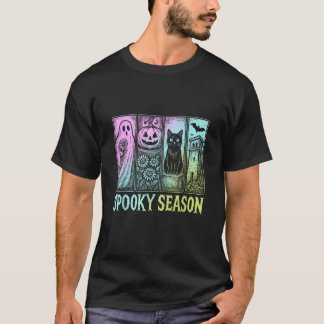 Spooky Season Retro Vintage Halloween Ghost Cat T-Shirt