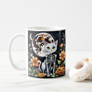 Spooky Season Skeleton Cat Floral Halloween Coffee Mug