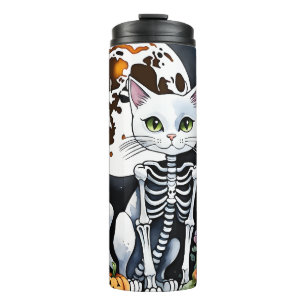 Spooky Season Skeleton Cat Floral Halloween Thermal Tumbler