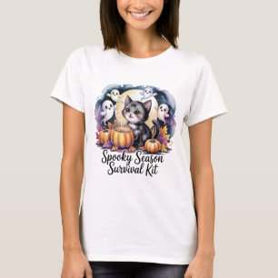 Spooky Season Survival Kit Cute Cat Ghost T-Shirt