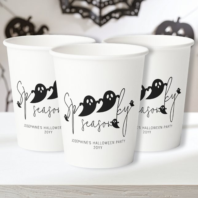 Spooky Season Typography Black Ghosts Halloween Paper Cups (Creator Uploaded)