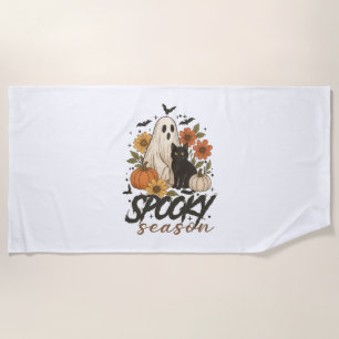 Spooky Season Vibes Ghost Beach Towel