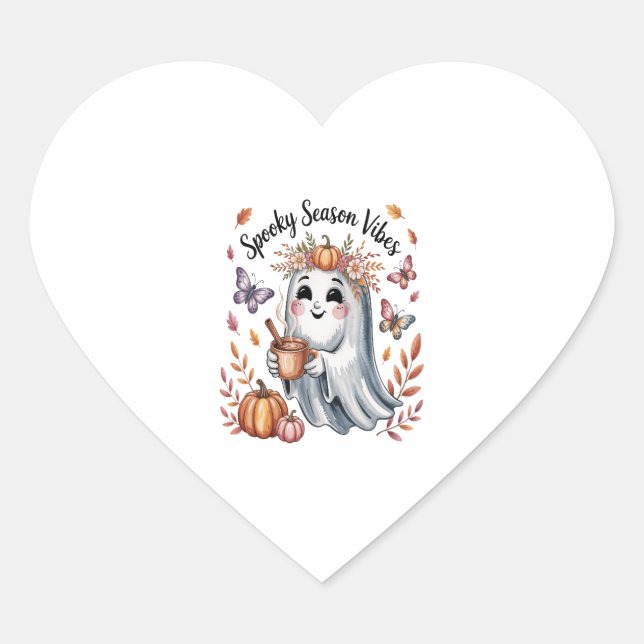 Spooky Season Vibes Ghost Heart Sticker (Front)