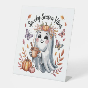 Spooky Season Vibes Ghost Pedestal Sign