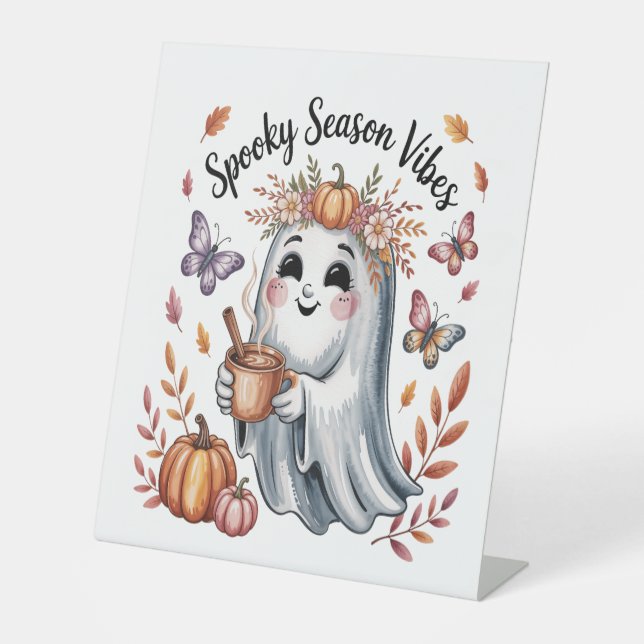 Spooky Season Vibes Ghost Pedestal Sign (Front)
