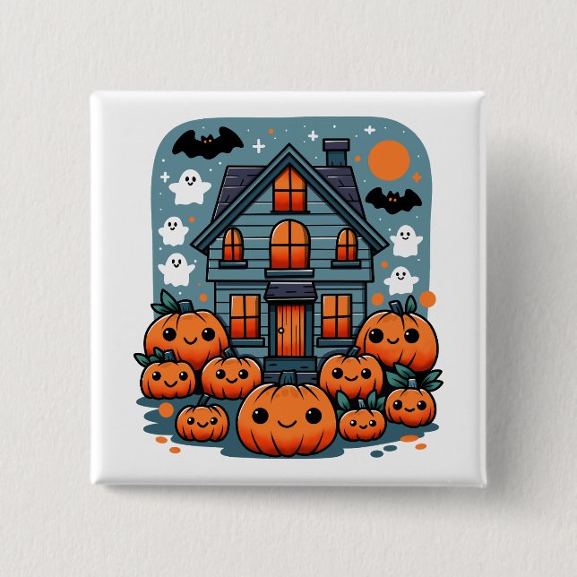 Spooky Season Vibes Halloween Pumpkins Custom 15 Cm Square Badge (Front)