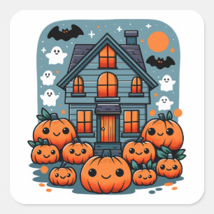 Spooky Season Vibes Halloween Pumpkins Custom Square Sticker