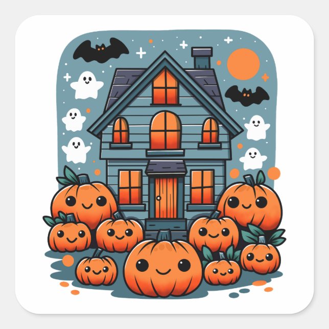 Spooky Season Vibes Halloween Pumpkins Custom Square Sticker (Front)
